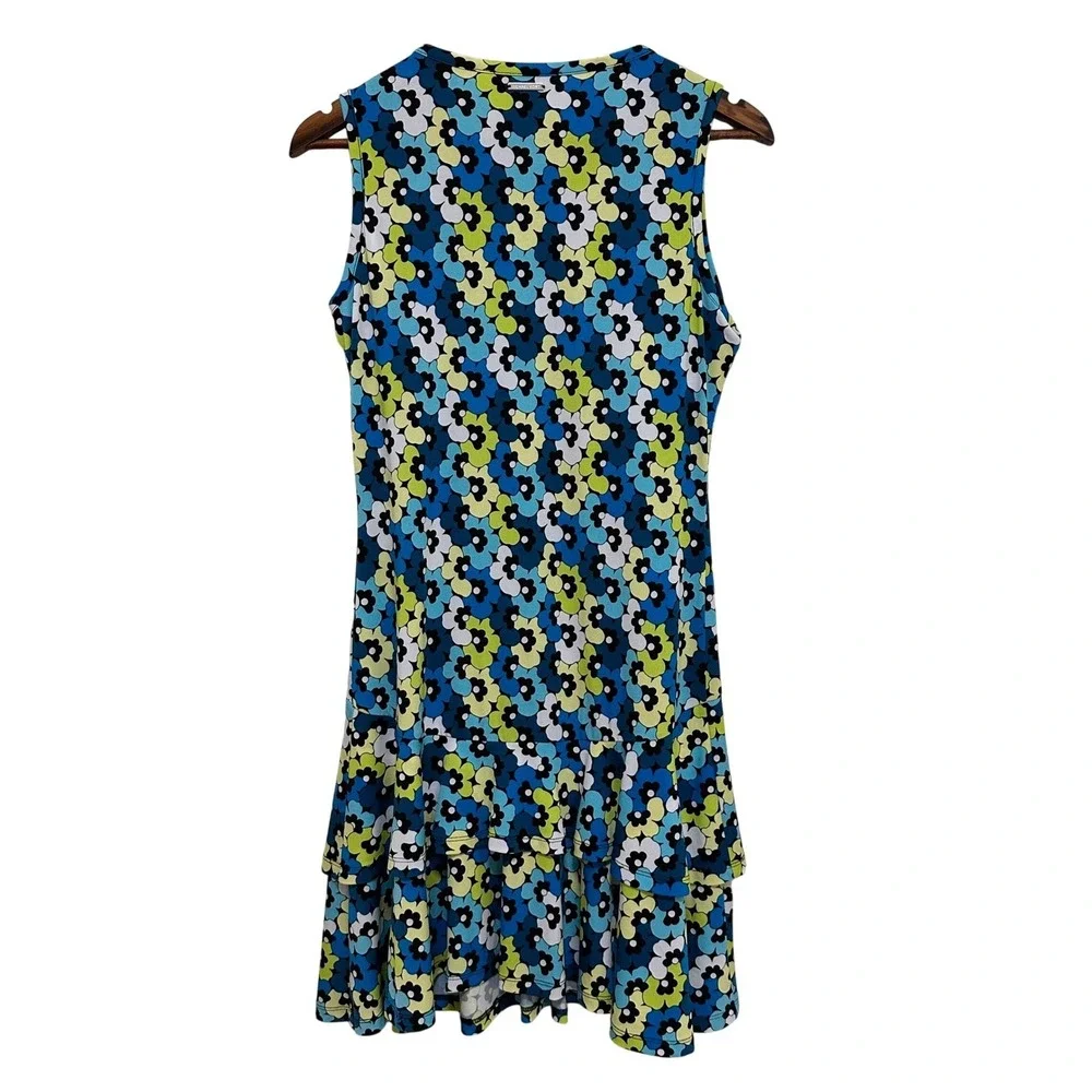 Michael Kors Floral Mini Dress Women M Blue Green Swirl Flounce Limeade
